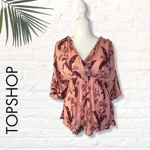 Topshop Floral Open Tie Back short Romper Pink Size Small NWT